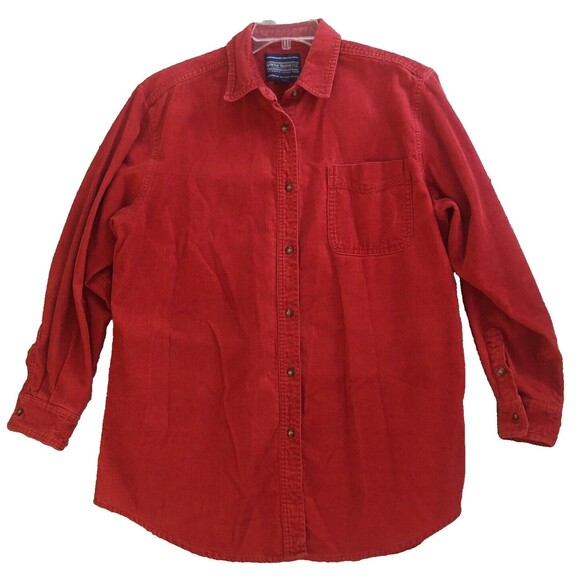 Newton Trading Co Corduroy Shirt Mens Sz L VTG 80s Red Button Front Long Sleeve - Picture 7 of 11